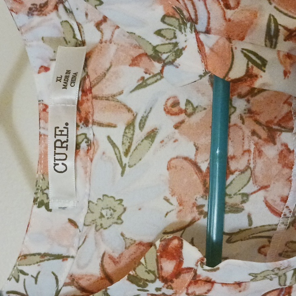 Orange Floral Sleeveless Blouse with Mandarin Collar - Picture 4 of 6